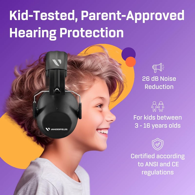 Vanderfields Hearing Protection Ear Muffs - Over 33 dB (2K Hz) Broad Noise Cancelling Sound Reduction Earmuffs for Kids 3-12 - Image 2